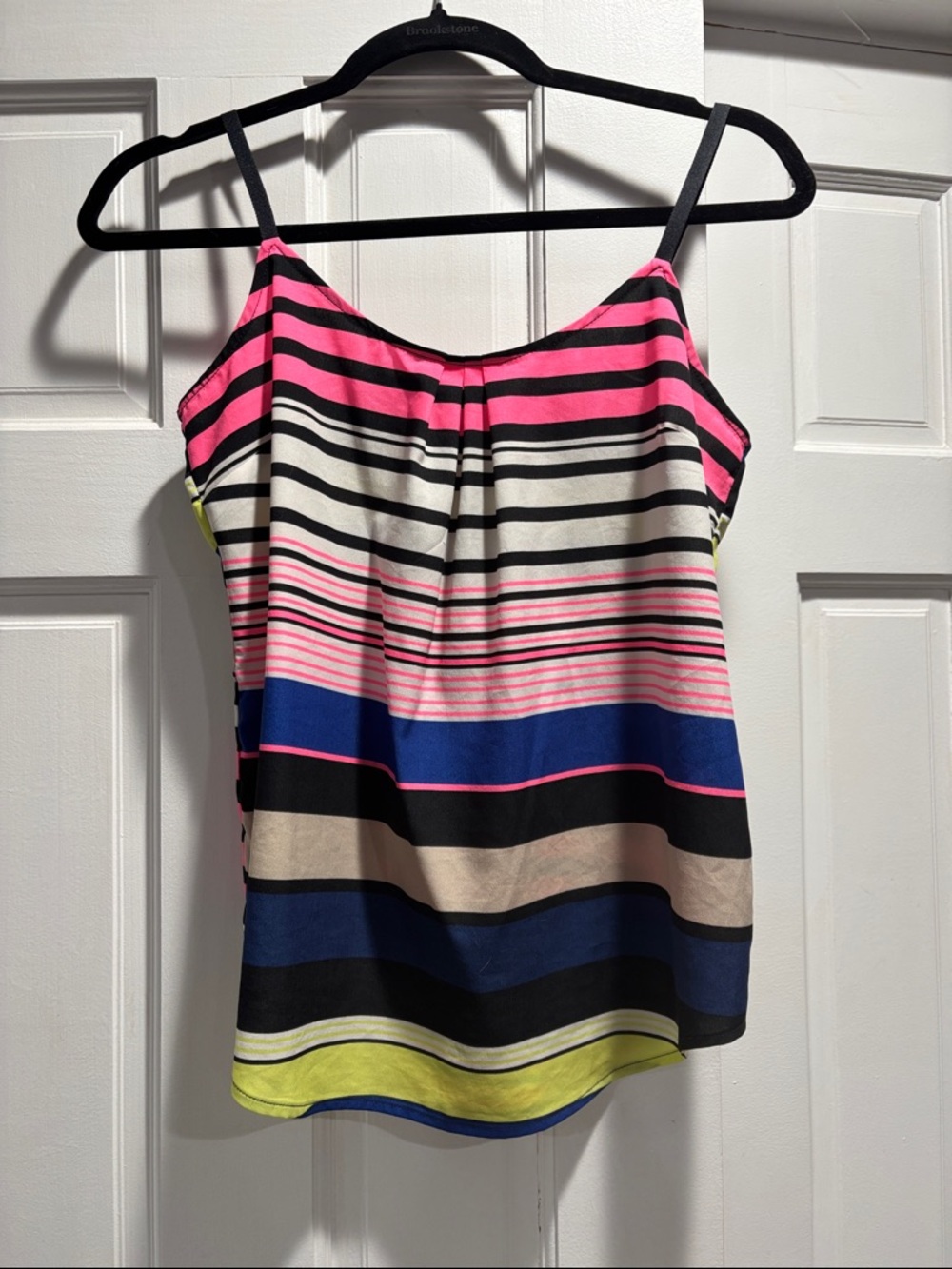 Striped Spaghetti Strap Tank Top in Pink, Blue & Black